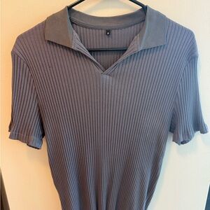 Ribbed Gray Polo Shirt